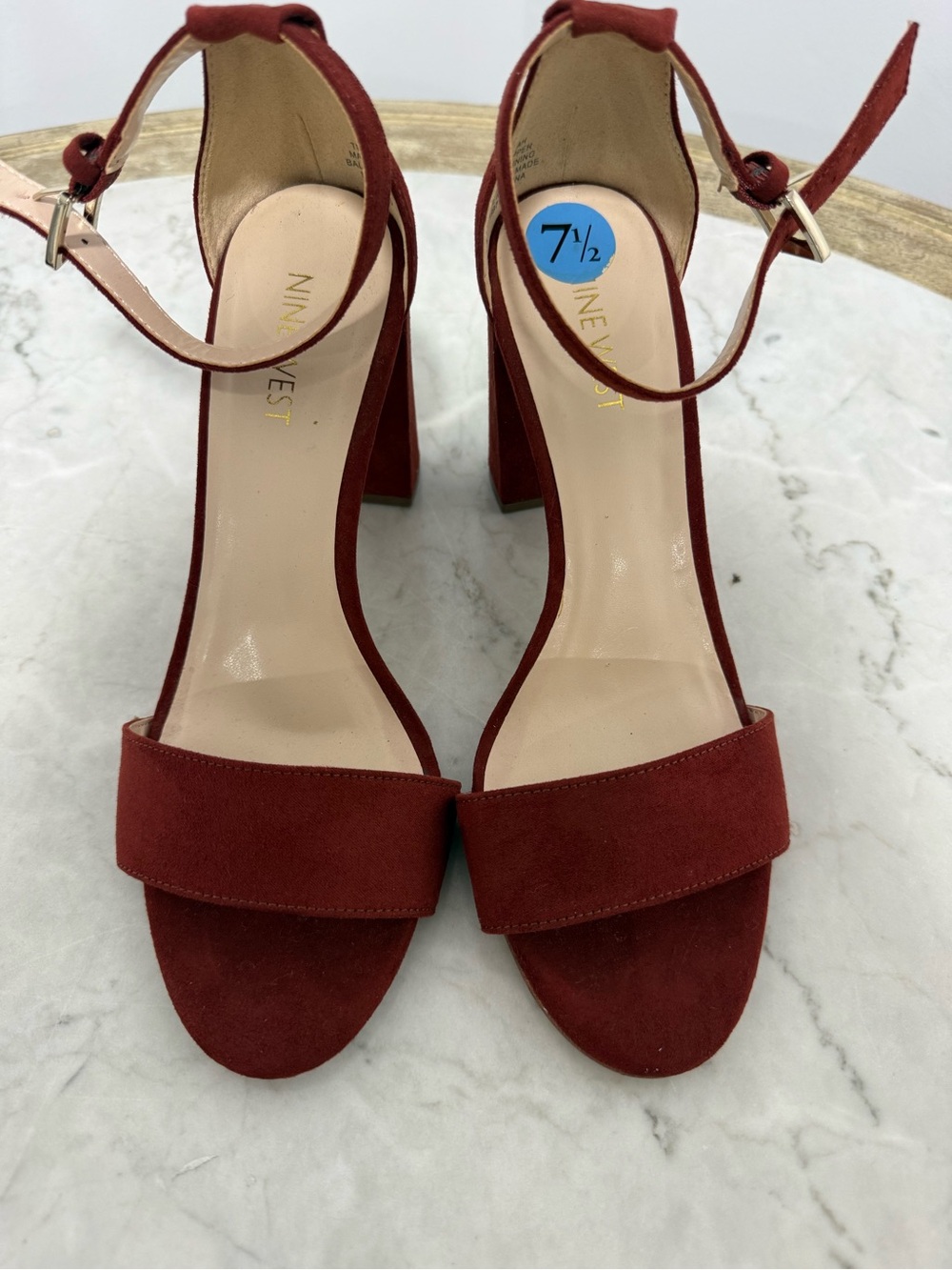 Nine West Women's Red Suede Block Heel Sandals 7 1/2 size wear 1 time